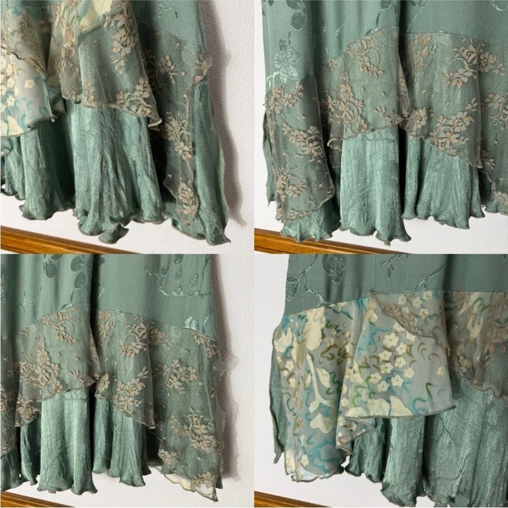 Vintage Spencer Alexis muted blue embossed w/ lace top and maxi skirt set size 6 - Picture 15 of 16